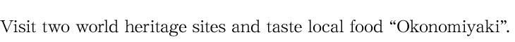 Visit two world heritage sites and taste local food “Okonomiyaki”.