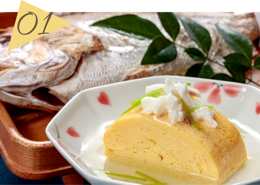 瀬戸内産真鯛の出汁巻き玉子　潮汁の餡かけ